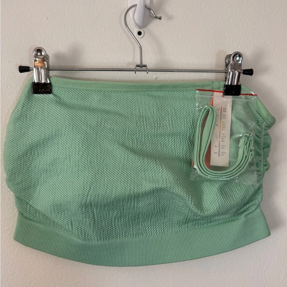 Closie Mint Green Ruche and Ribbed Removable Straps Bandeau Tube Top SKU0522,